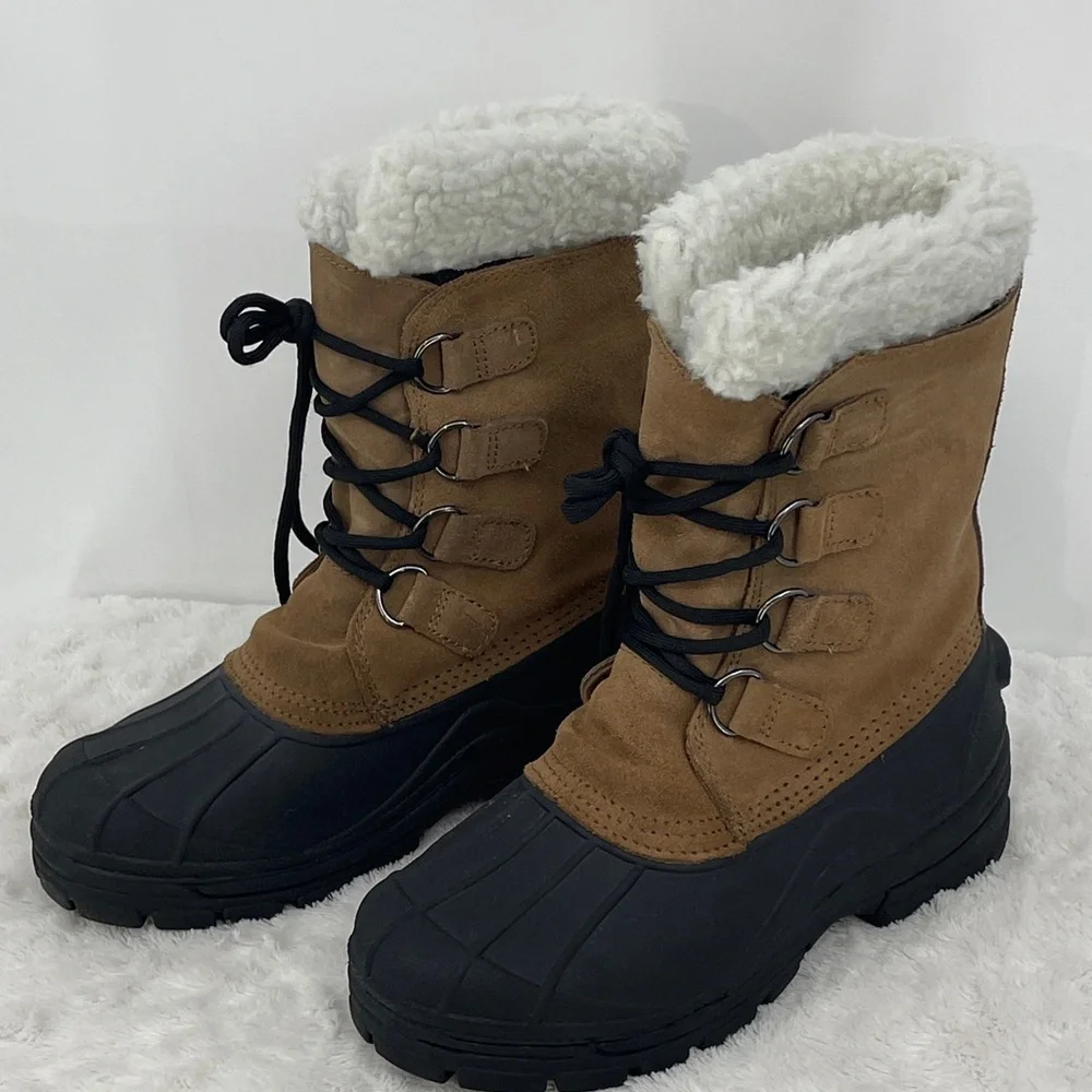 BASS LEATHER DUCK MENS  Brown and Black Winter Boots SIZE 7